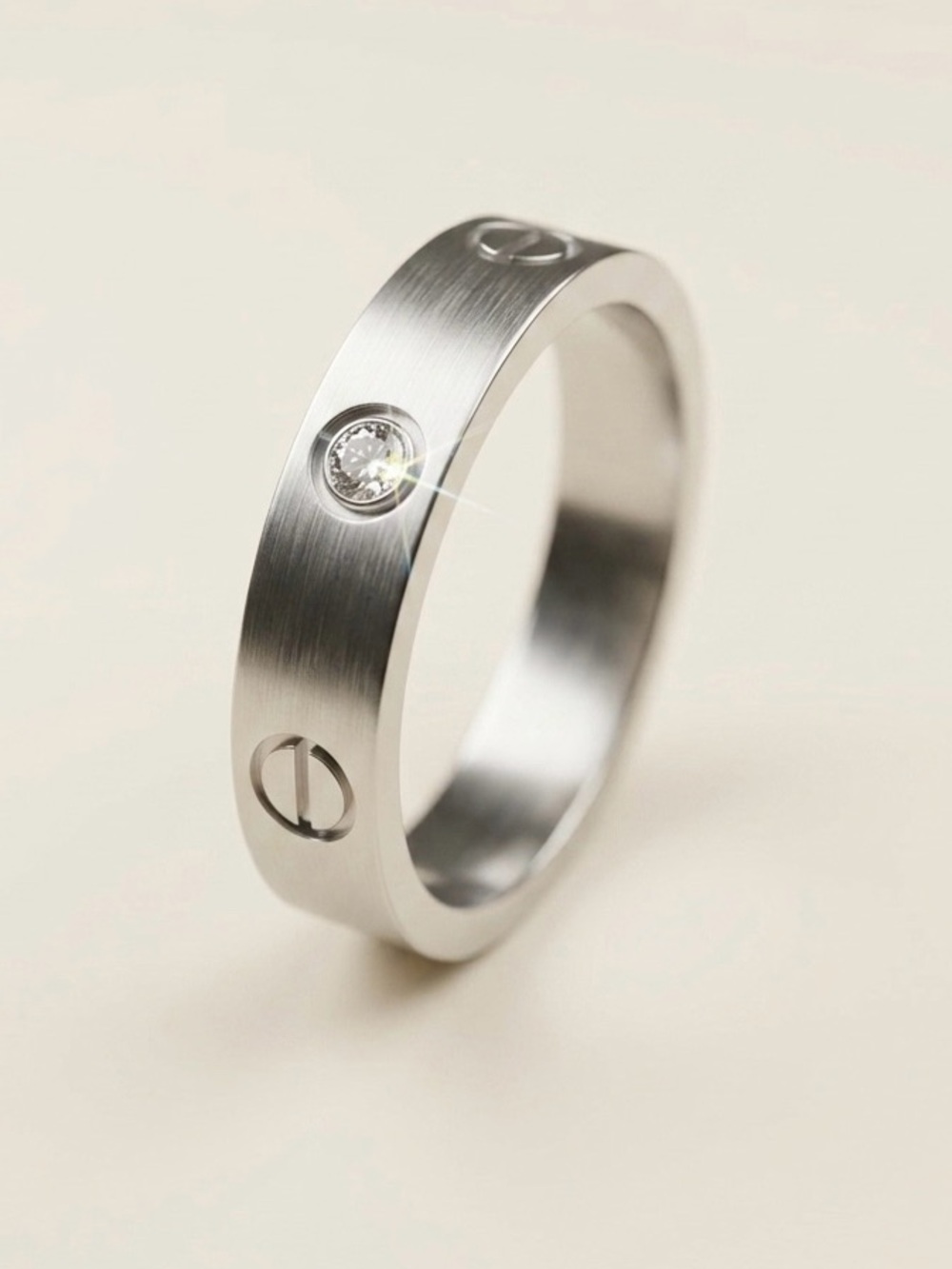 Love Design Thin Ring with Zirconia | Silver Tone Stainless Steel Jewelry